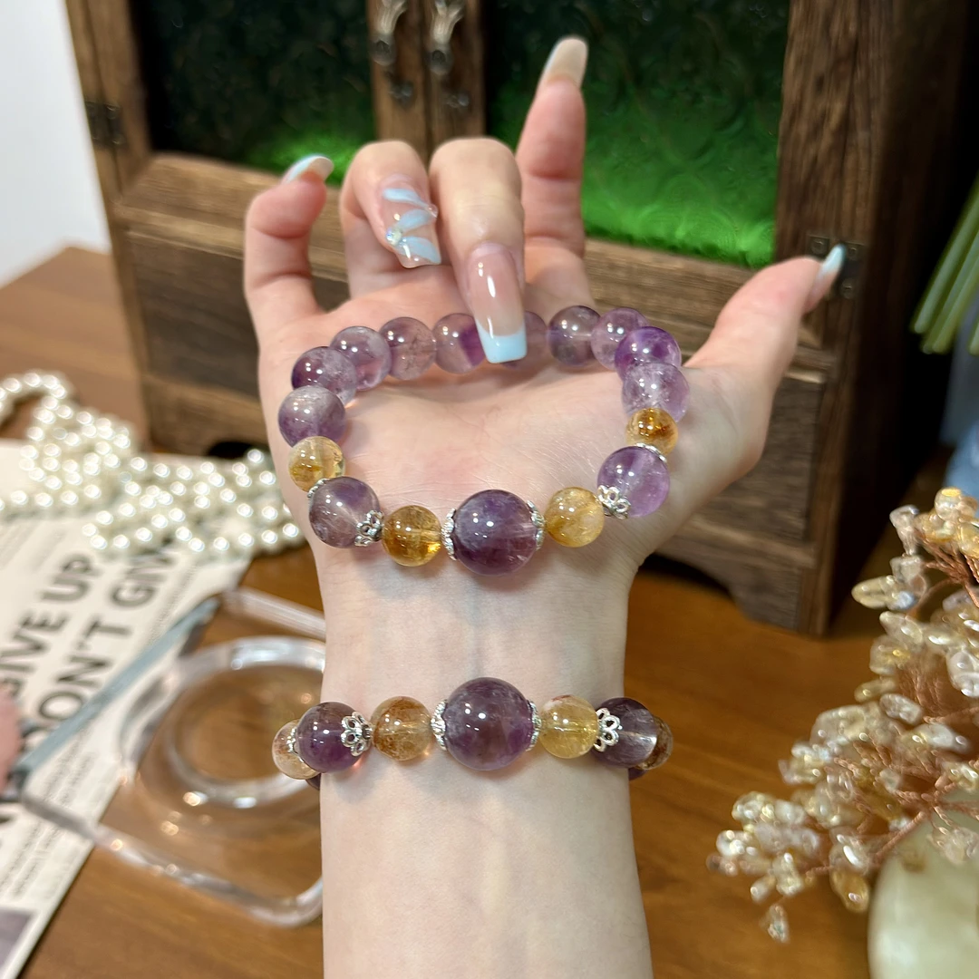 【学无止境】11mm紫水晶+9mm黄塔晶 手串原创设计天然水晶