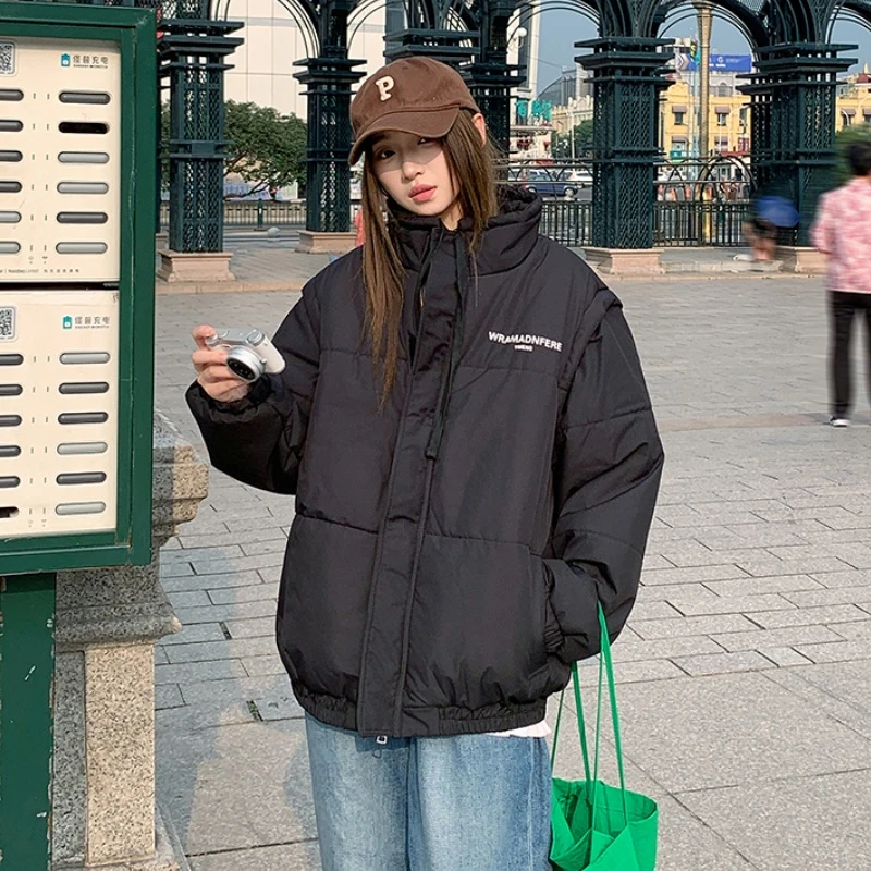 2025年冬季时尚加厚棉服女袖子可拆卸男女同款宽松保暖情侣装马甲