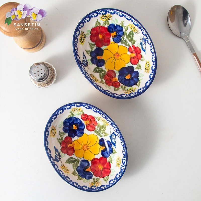 SANSEJIN蓝蝶花语(嫣红)6.5英寸贝壳碗两个