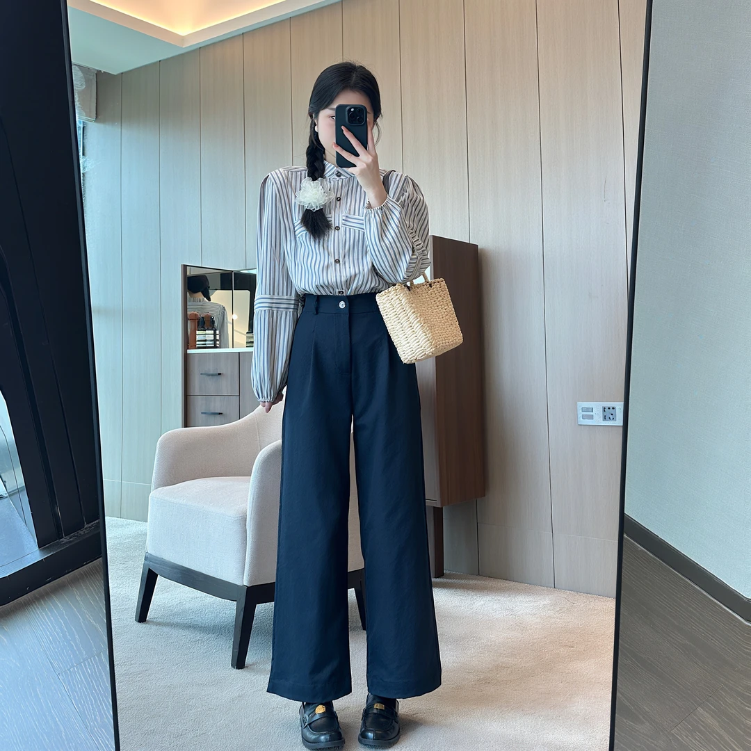 （运费补贴）春款高腰安哥拉红阔腿裤女直筒休闲宽松复古垂感裤子