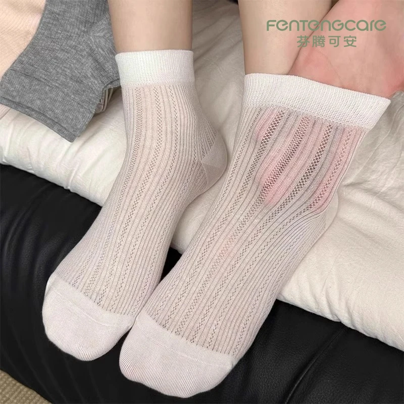 芬腾可安短袜子女夏季薄款网眼透气白色芭蕾风配小皮鞋夏天爆款潮