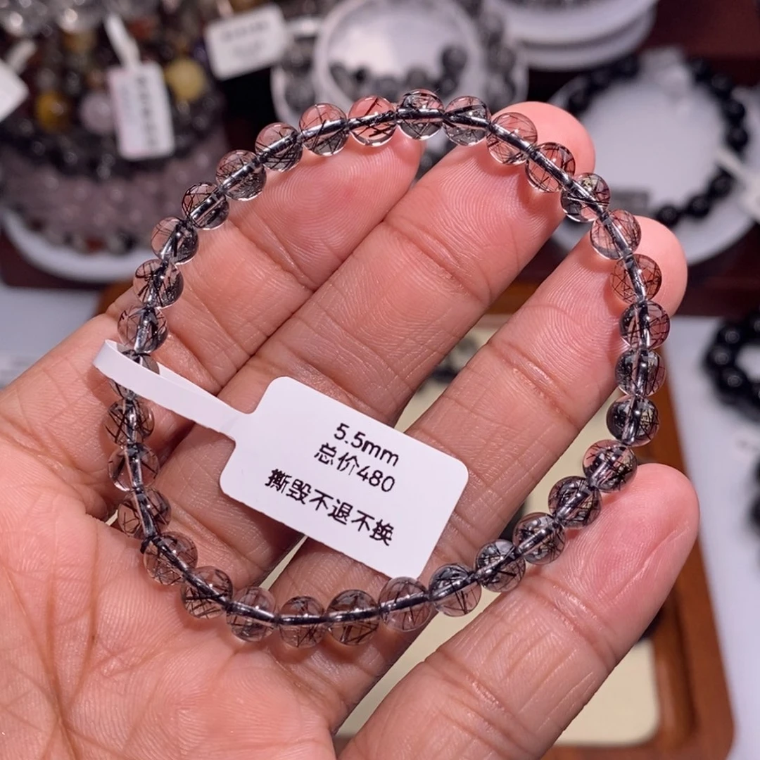 水晶手链未镶嵌黑发晶全透体5.5mm