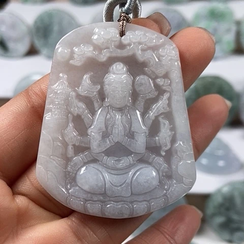 翡翠颈饰未镶嵌千手观音有棉线