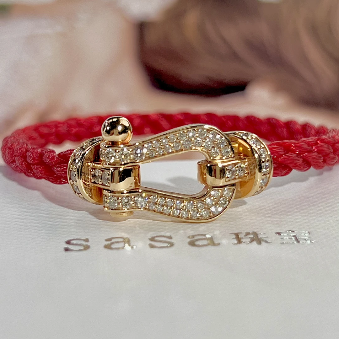 【天然钻石】18k玫瑰金大号满钻马蹄手绳 轻奢时尚小众情侣