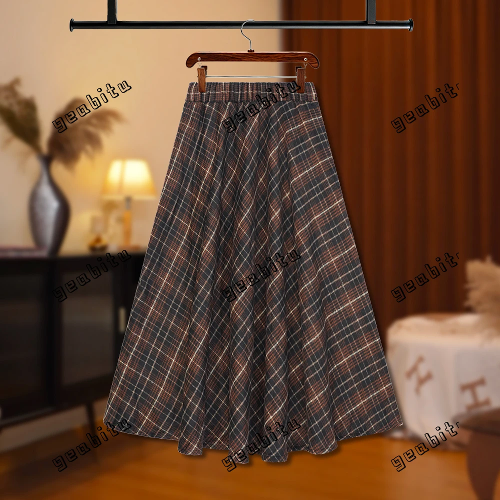 【夏夏】复古风格子A字裙成人半身裙秋冬半裙休闲气质复古D8387