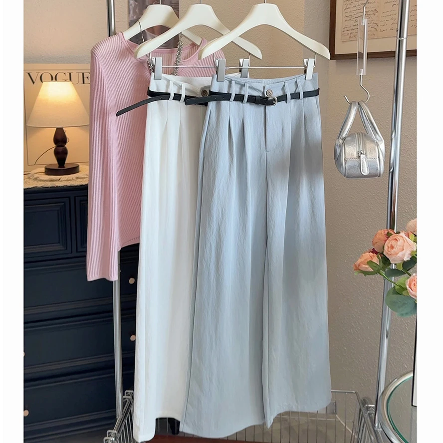 贝壳天丝~夏季新款西装裤气质显瘦大长腿直筒裤都市极简拖地裤女