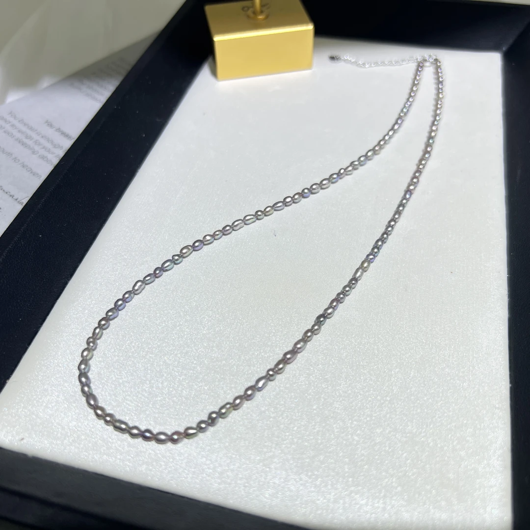 【QQ】S925银 淡水无核keshi紫珠珍珠项链  3-5mm 多样性发一