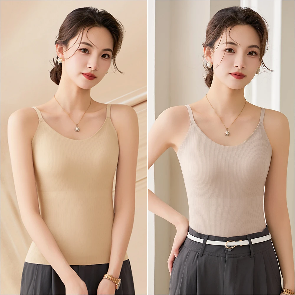 女士春夏抗菌山茶花无痕裸感吊带百搭粉底液隐形美背背心文胸一体