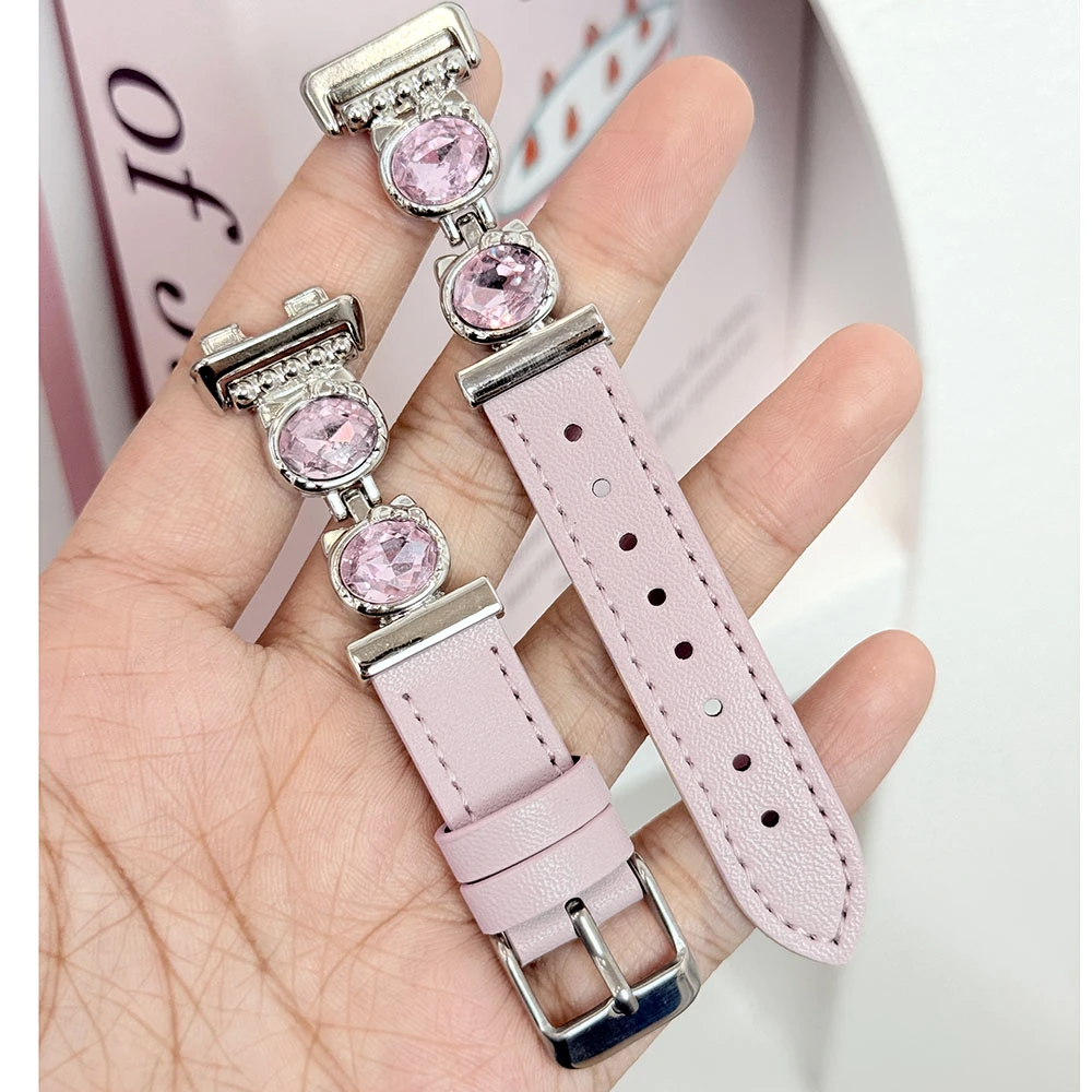 适用华为手环10镶钻KT猫表带8/9NFC时尚百搭皮质女生腕带手表带