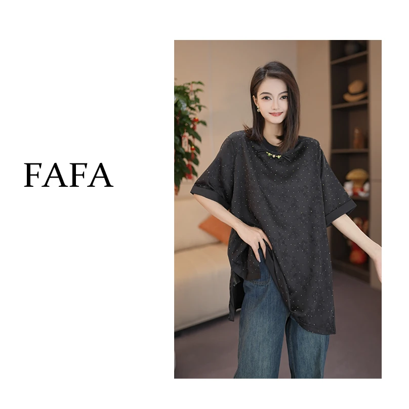 FAFA【星空烫钻】春夏气质时尚显瘦百搭休闲简约短袖T恤