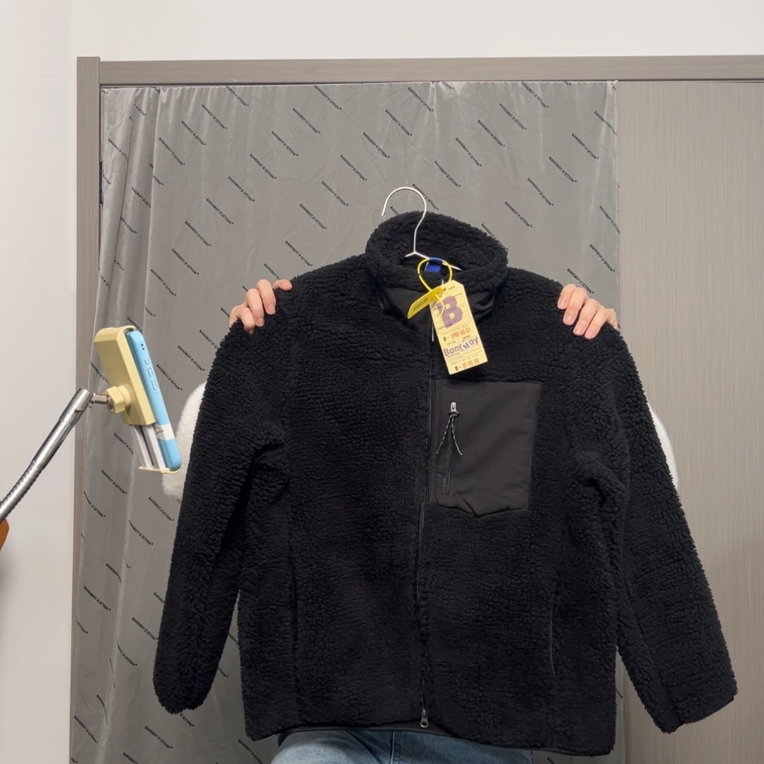 潮流时尚羊羔绒黑色外套m码