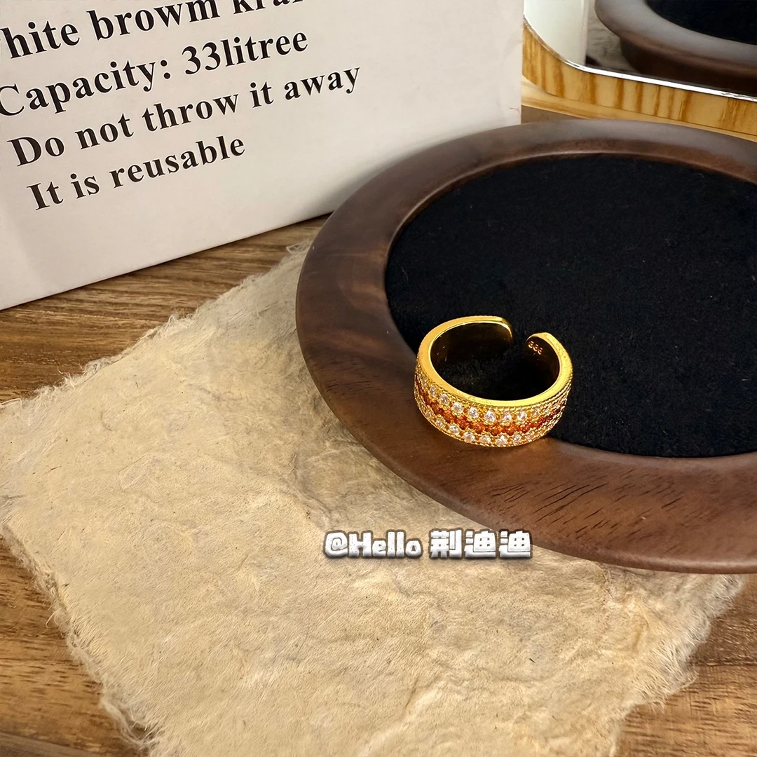 铜合金戒指 铜合金新中式闪动蔷薇三排钻开口戒JZ-1011