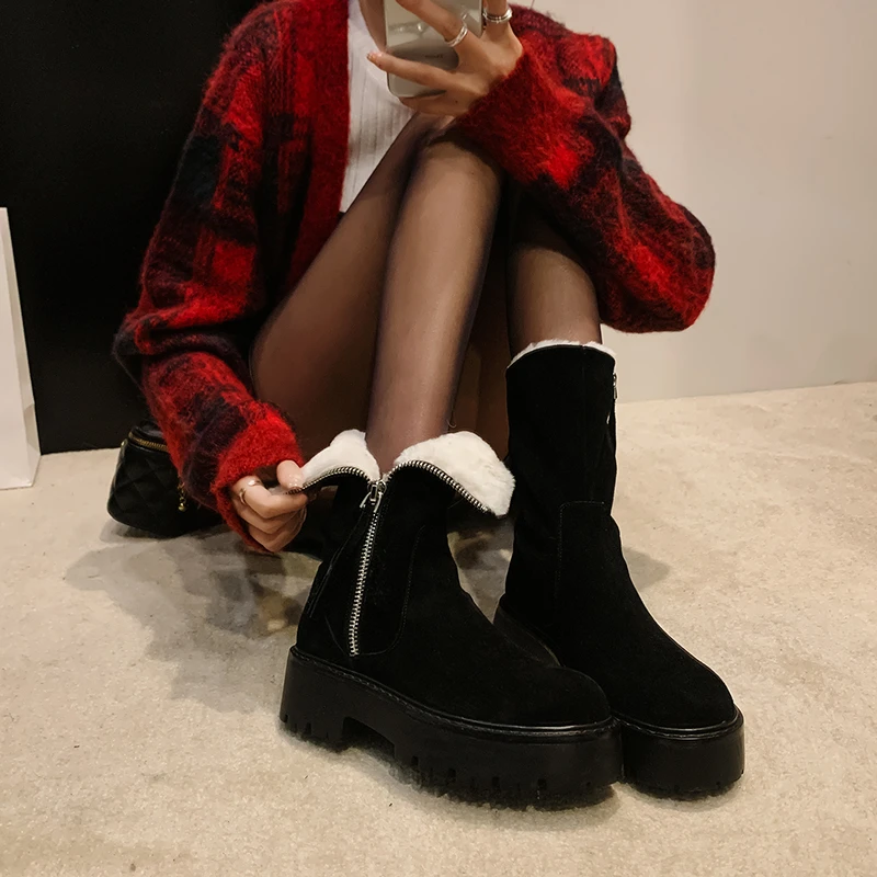 翻毛皮雪地靴女冬季加绒加厚东北大棉鞋厚底增高防滑真皮中筒靴子