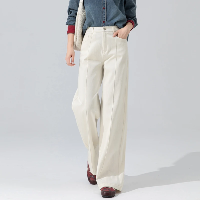 阔腿裤女2025新款垂坠感高级感米白色裤子美式高街直筒裤休闲长裤