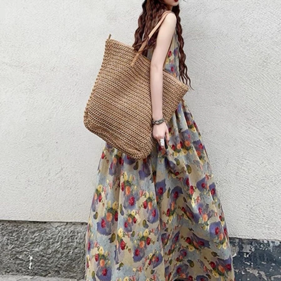 【夏韵碎花】油画风复古背心裙小清新减龄韩版A字甜美连衣裙