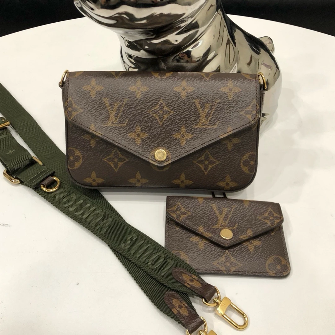 95新 LouisVuitton/路易威登 老花二合一绿肩带斜挎包