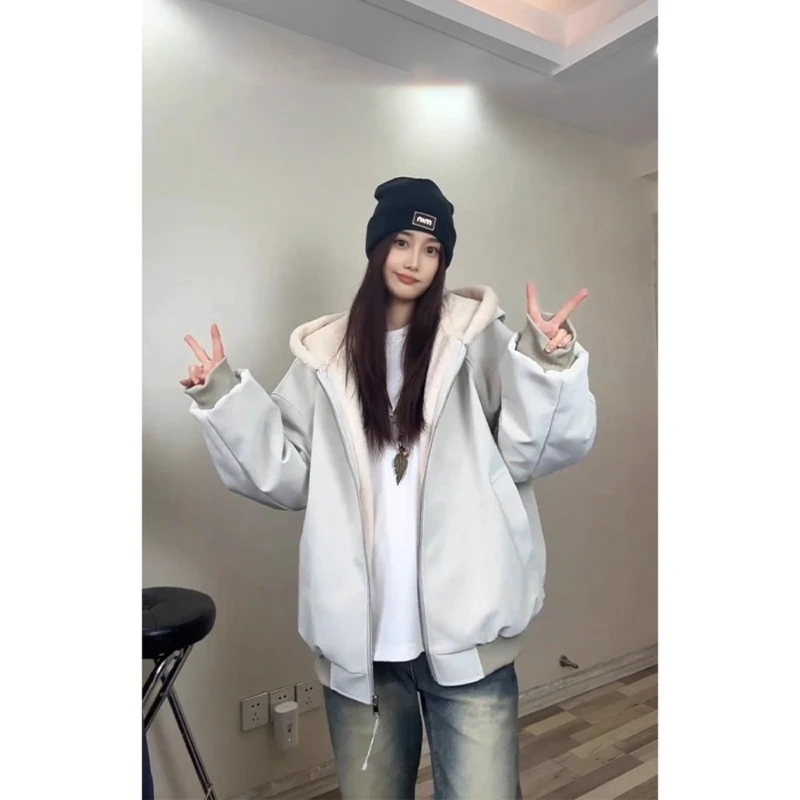 美式重磅荔枝纹PU皮座山雕棉服男款冬季情侣加厚连帽保暖棉衣外套