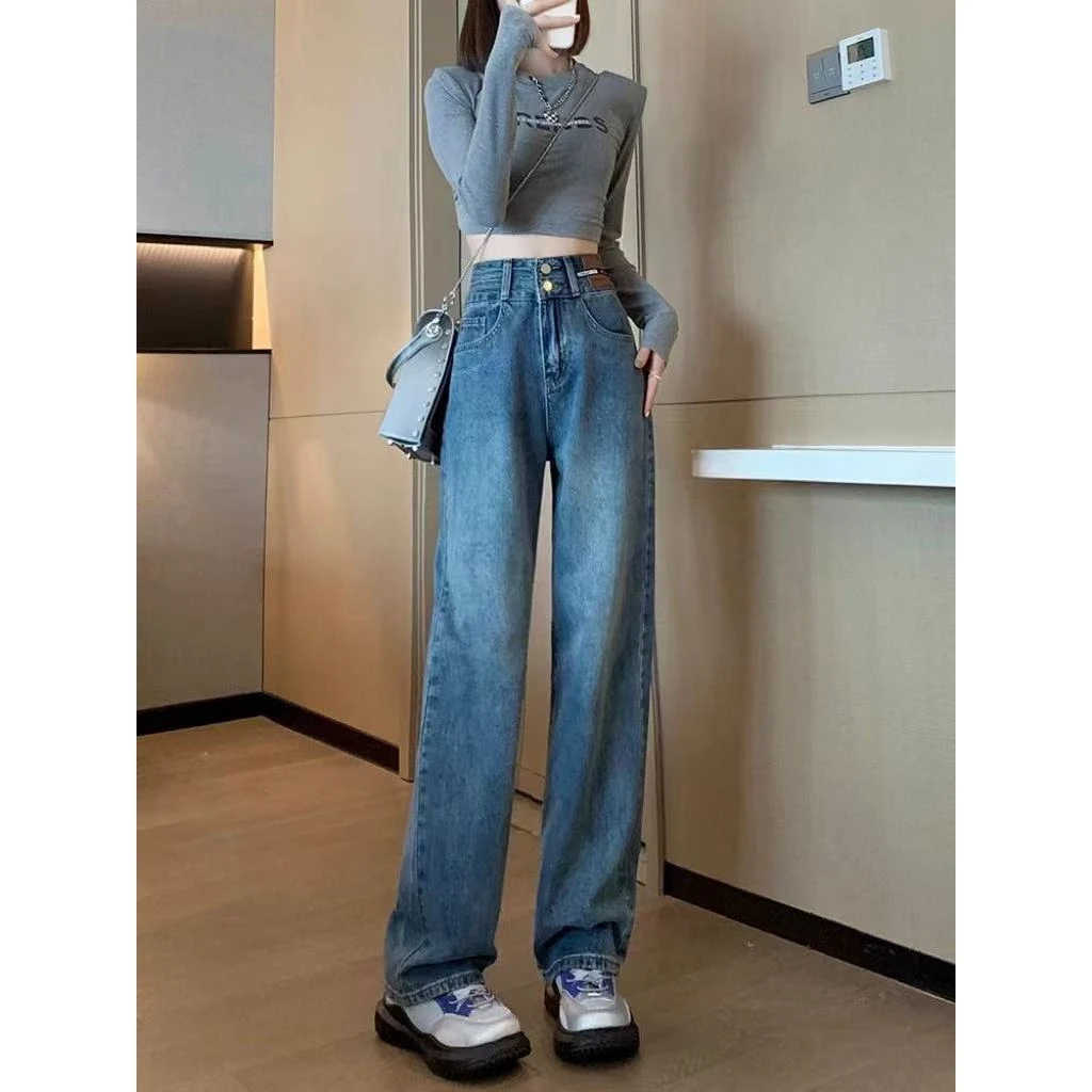 *[②]模特身上同款2025新款小鱼家阔腿牛仔裤女高腰直筒宽松显瘦