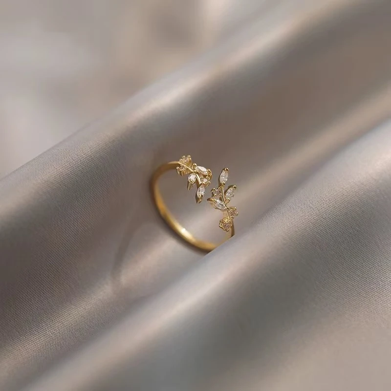 《屿她‘Vinatge》锆石树叶设计戒指女小众