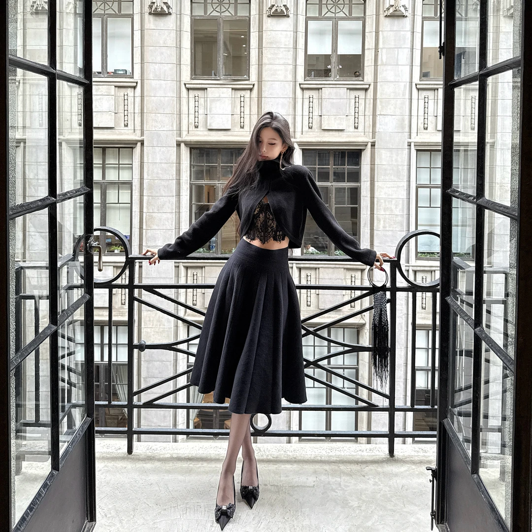 Fbb limit crush美神高支100羊毛高领毛衣高腰半身裙套装D251131C