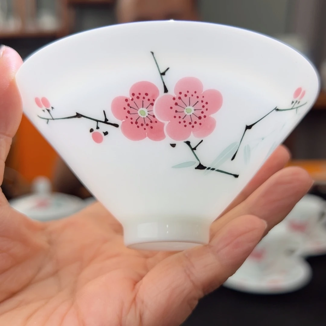 滑石子精品。翠竹红梅斗笠杯