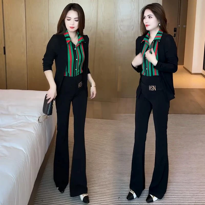 时尚洋气假两件衬衫女早秋新款设计感针织开衫拼接衬衣遮肚子上衣