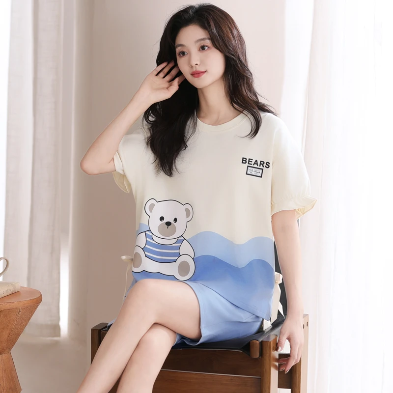 睡衣女带胸垫一体短袖女夏季2025新款卡通纯棉短裤防凸点家居服夏