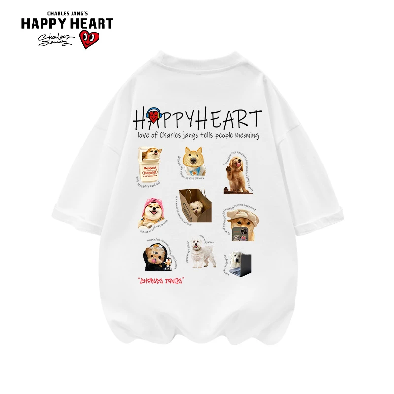 查尔斯桃心 印花纯棉短袖圆领T恤男女同款情侣百搭宽松-官方