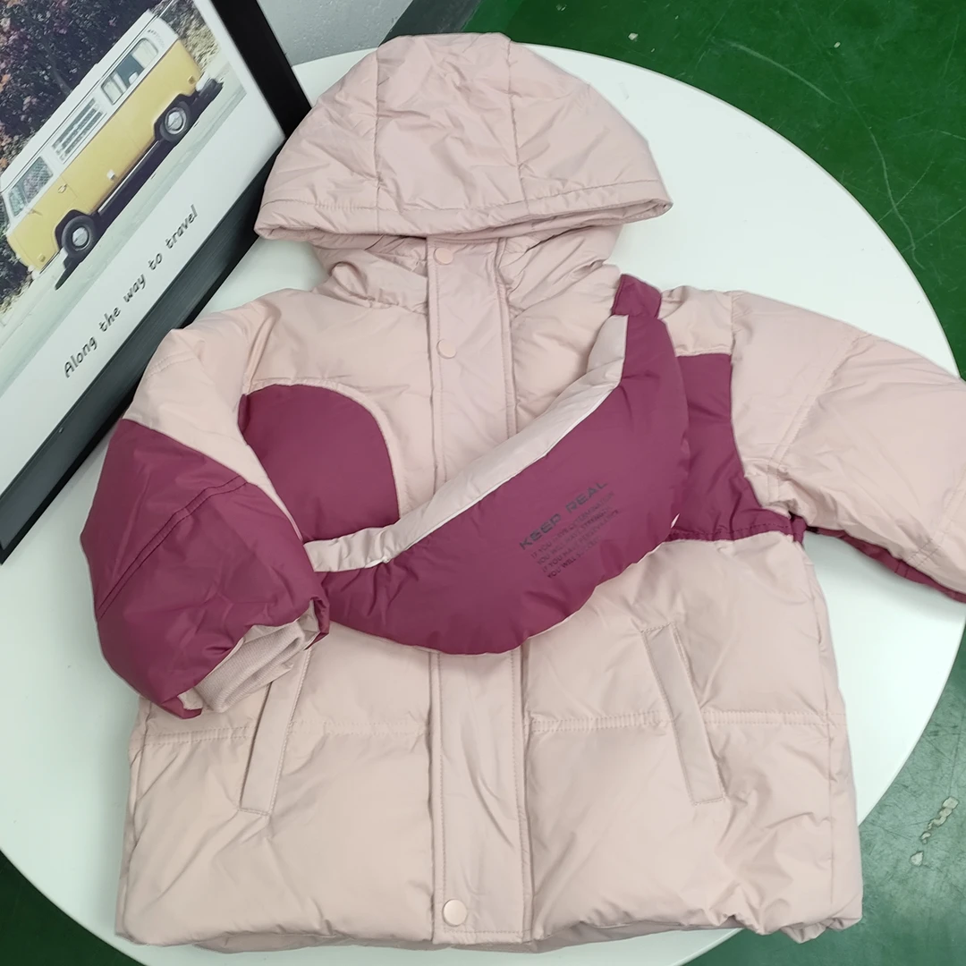 （516）儿童冬季拼色带包长款外套休闲