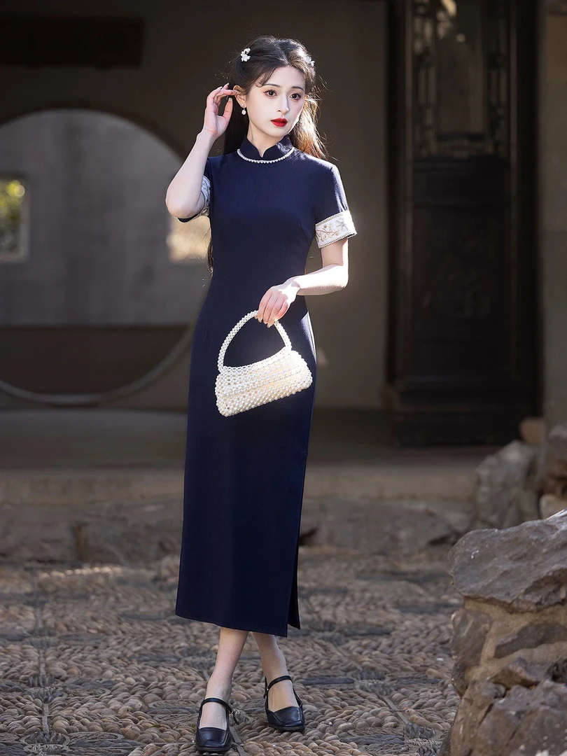 【蓝卉】苏囡囡蓝色复古风新中式古法旗袍2025年夏季新款改良日常