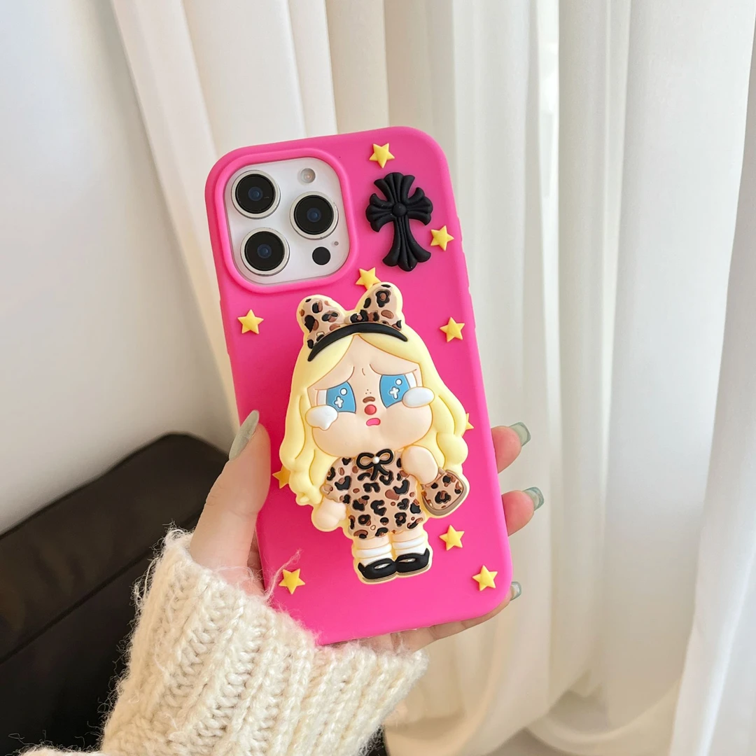 苹果|豹纹KT猫支架卡通哭娃创意ins十字架适用iPhone17硅胶手机壳