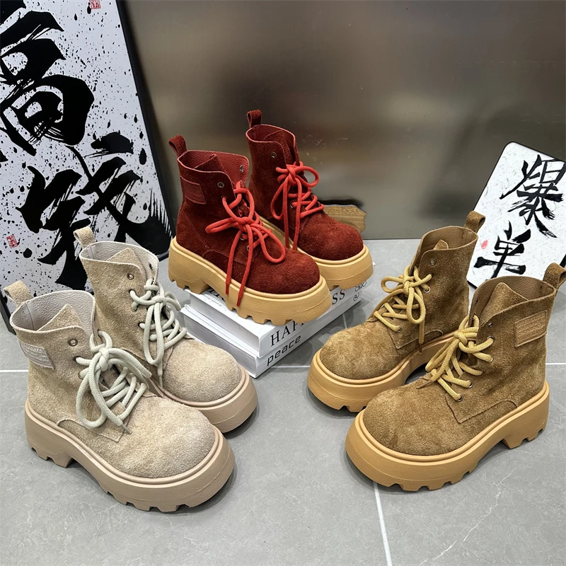 女士休闲时尚百搭系带复古厚底英伦风韩版高帮秋冬冬季秋季潮流鞋