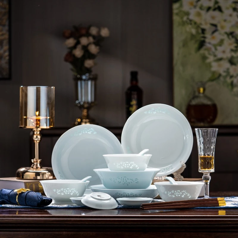 【富玉陶瓷】耐热中式餐具套装玲珑高档餐具