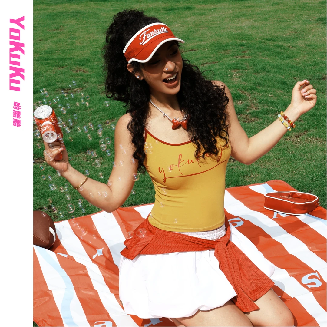 哟酷酷（快乐小野鸭）美式多巴胺字母修身显瘦短袖T恤吊带背心132