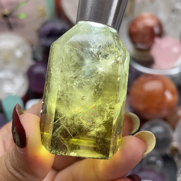 未镶嵌珠宝半成品水晶27蓝针茶黄水晶柱高5.1宽3.2
