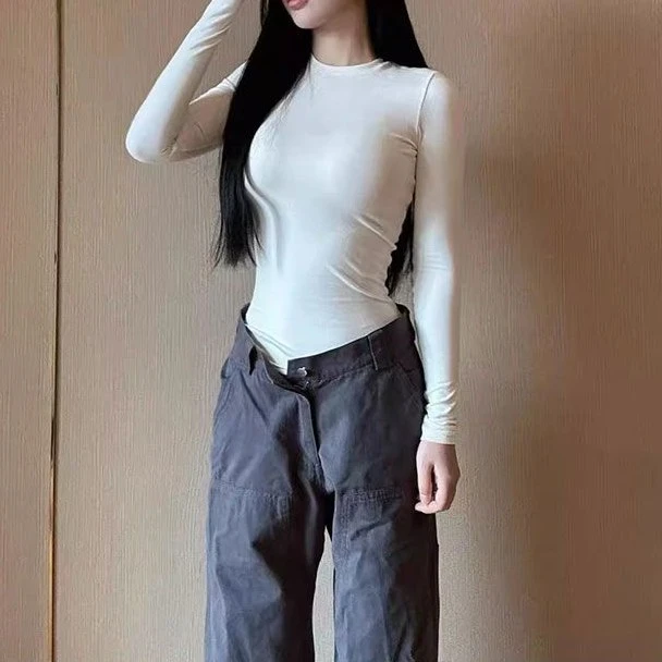 紧身长袖上衣女2025新款高级修身t恤漂亮内搭打底衫秋冬白色百搭