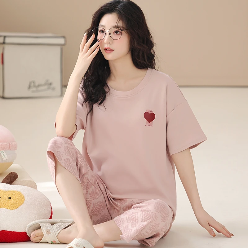卡之恋睡衣短袖女夏季七分裤夏天休闲宽松甜美学生卡通大码套装