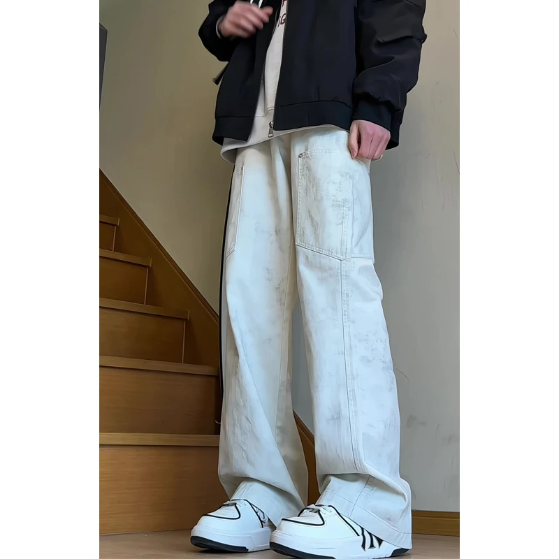 工装裤多口袋休闲裤男生复古宽松直筒裤子中腰高街阔腿裤百搭美式