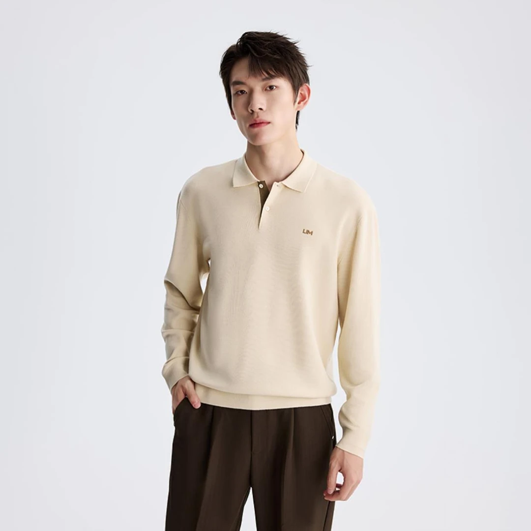 利郎秋冬新款【翻领纯色毛衫】男士针织羊毛长袖POLO衫百搭款007