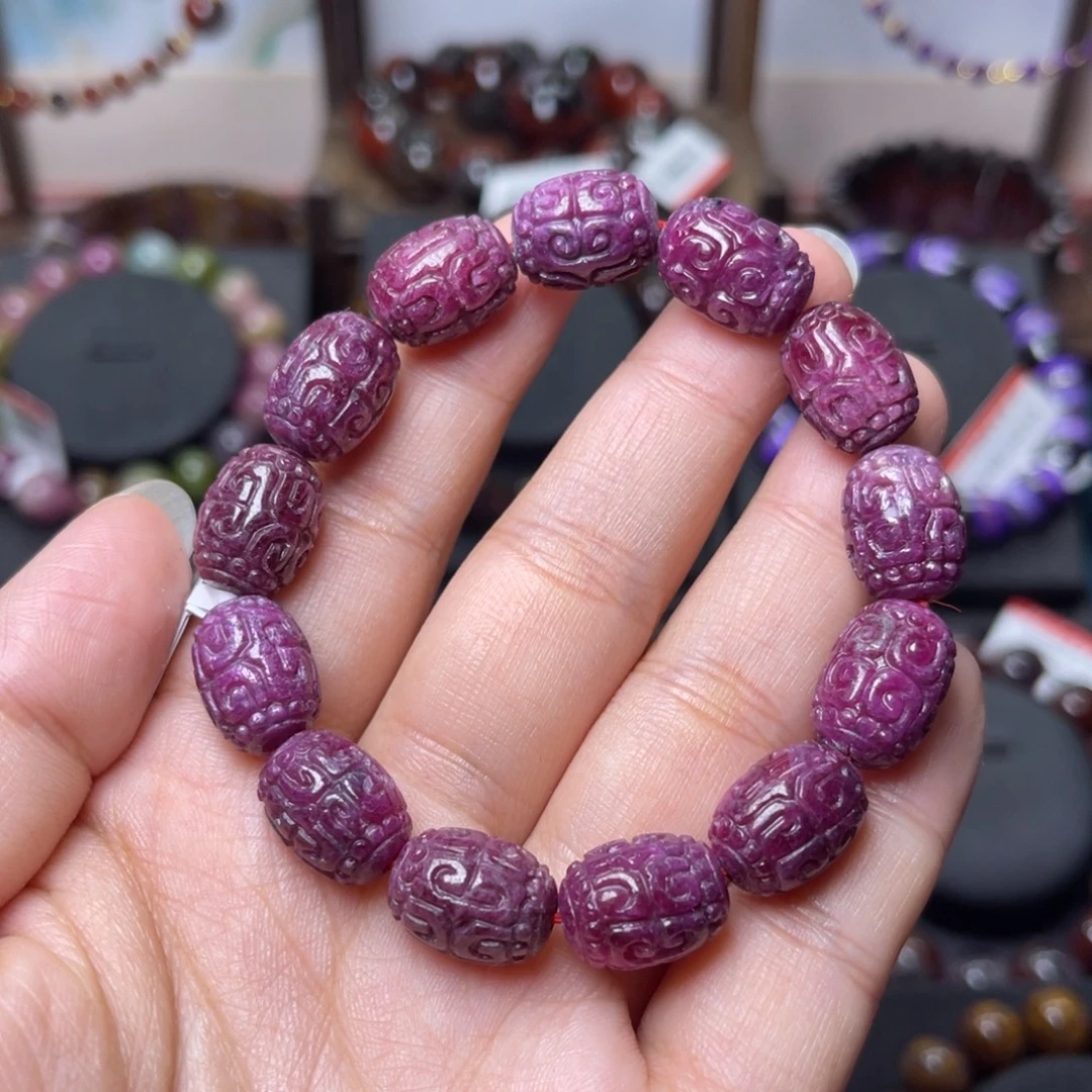 未镶嵌手链红宝石红宝回纹桶珠单圈