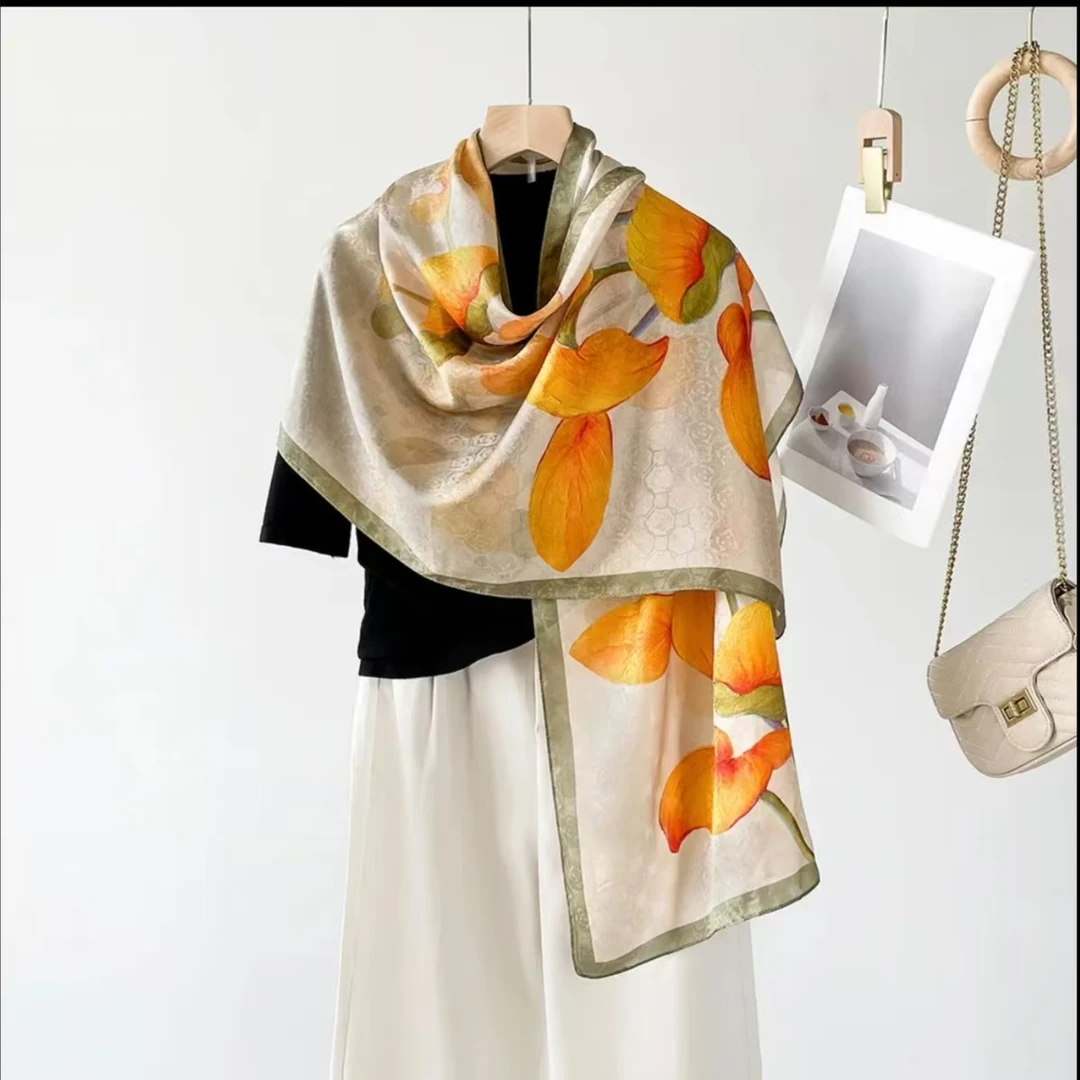 【橙色花卉】剪花女士70x180披肩外搭春秋百搭时尚轻奢围巾WJ 725