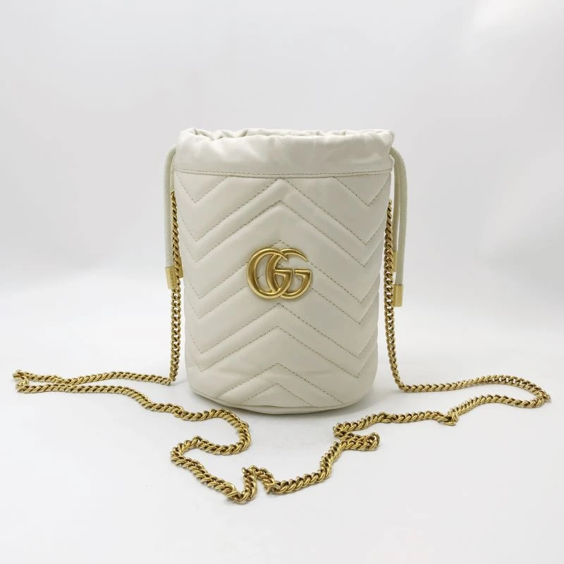 95新 GUCCI/古驰 洋诚二手 古驰白色水桶包