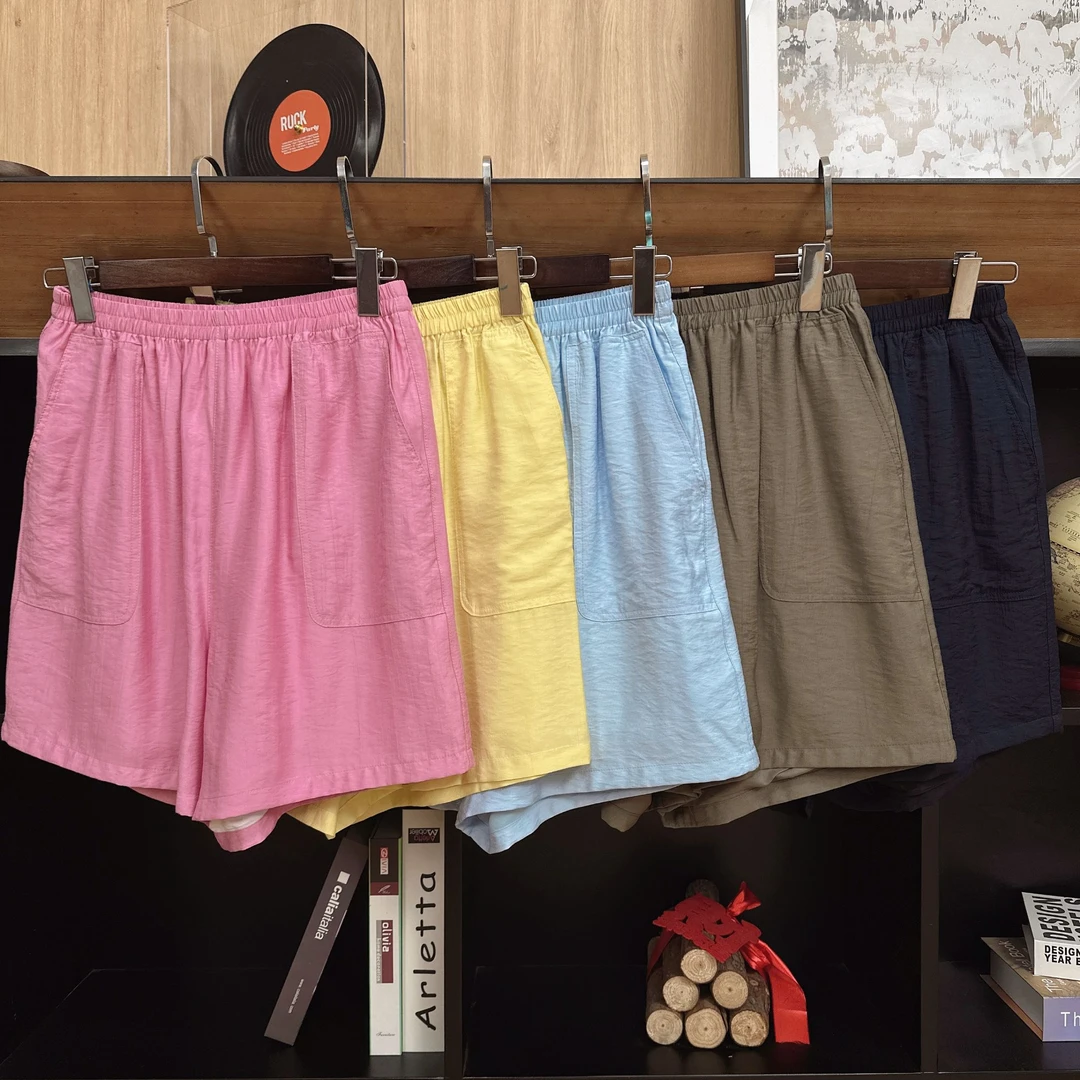 夏季宽松遮肉显瘦大码高腰松紧腰冰凉麻感五分裤短裤