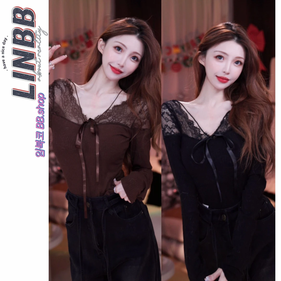 林北鼻-【玉女】韩代东大门蕾丝加绒气质氛围感上衣