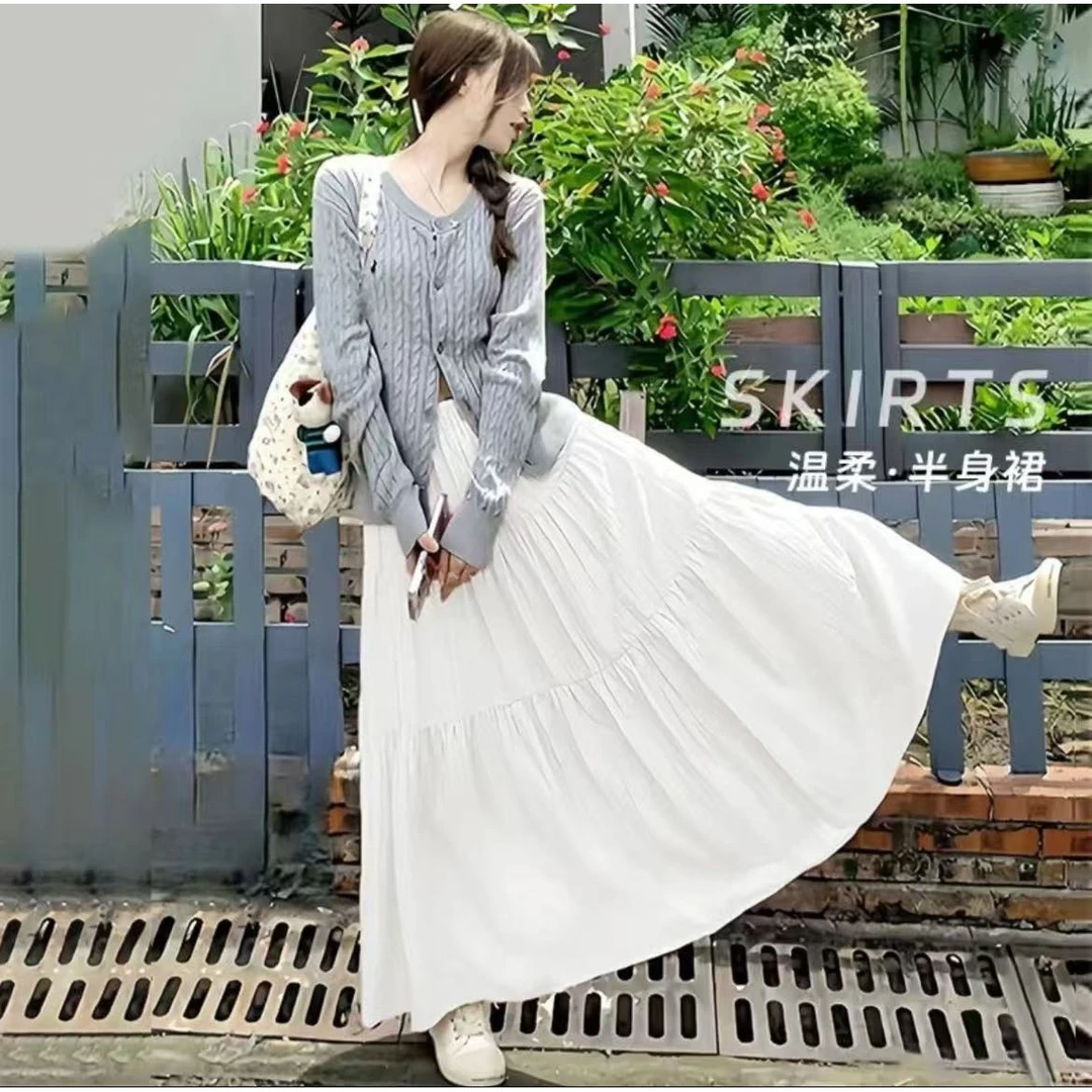 白色半身裙女春季2025新款高腰大摆裙a字伞裙长裙子小个子蛋糕裙