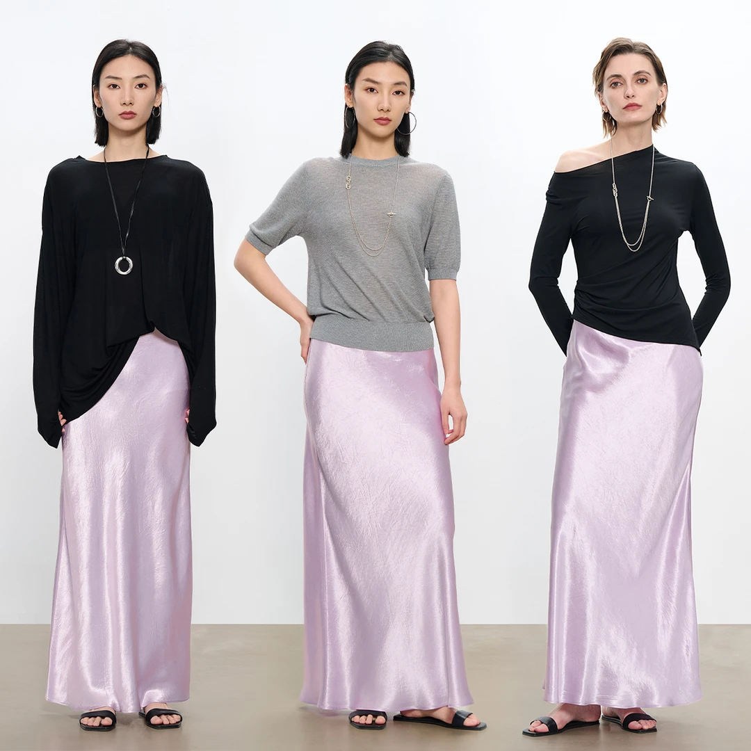 CEMO欧若风伊士曼二醋酸女神 超长拖地斜裁半身裙女CM302230213