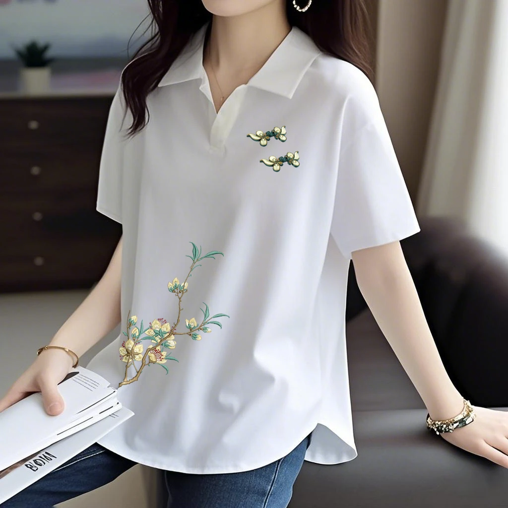 啄木鸟新款时尚POLO衫女短袖大码T恤宽松显瘦夏季纯棉印花上衣服