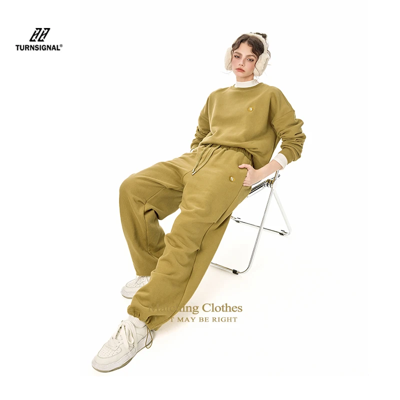 TurnSignal潮牌加绒休闲运动套装女秋冬2024新款加厚卫衣两件套冬