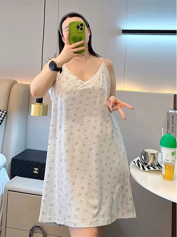 特大码300斤睡衣宽松舒适吊带V领睡裙夏季新款胖妹妹时尚家居服女