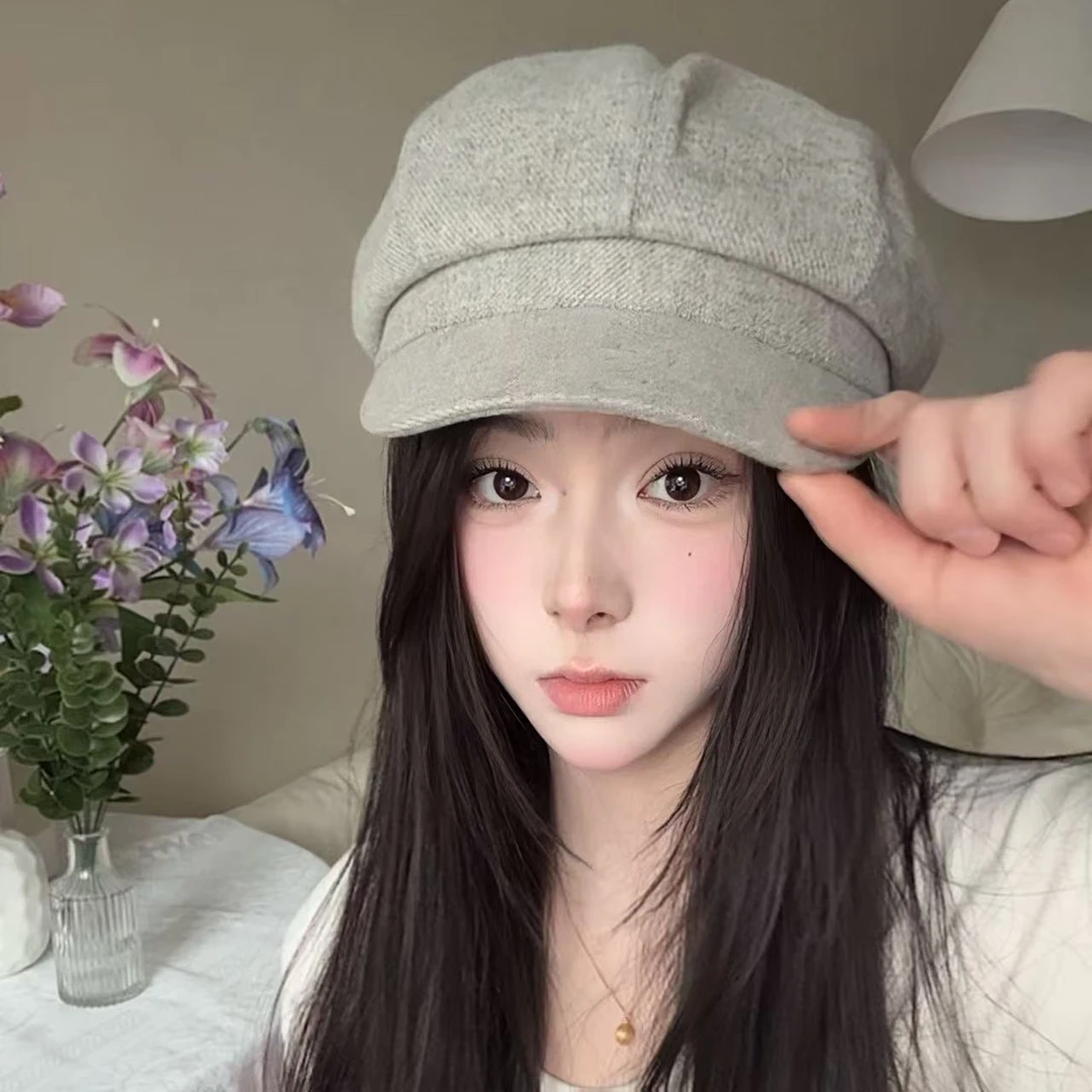 八角帽子美拉德穿搭大头围女秋冬复古百搭贝雷帽显脸小鸭舌报童帽